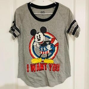 Modern Lux Women's T-Shirt US Flag Mickey Mouse I Want You Gray Size Small